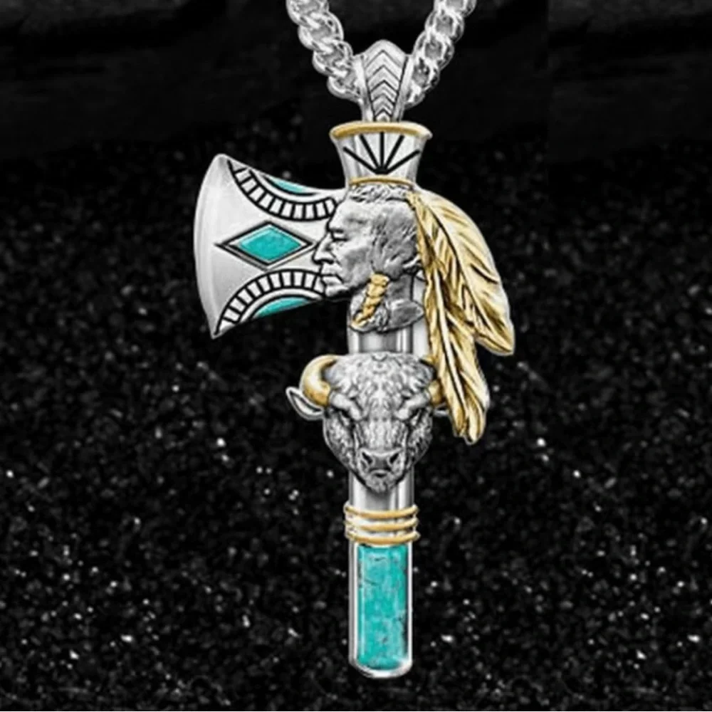 1c Necklace Bullhead Ache Indian Pendant Size 2inch Faux Imitation‎ Jewelry